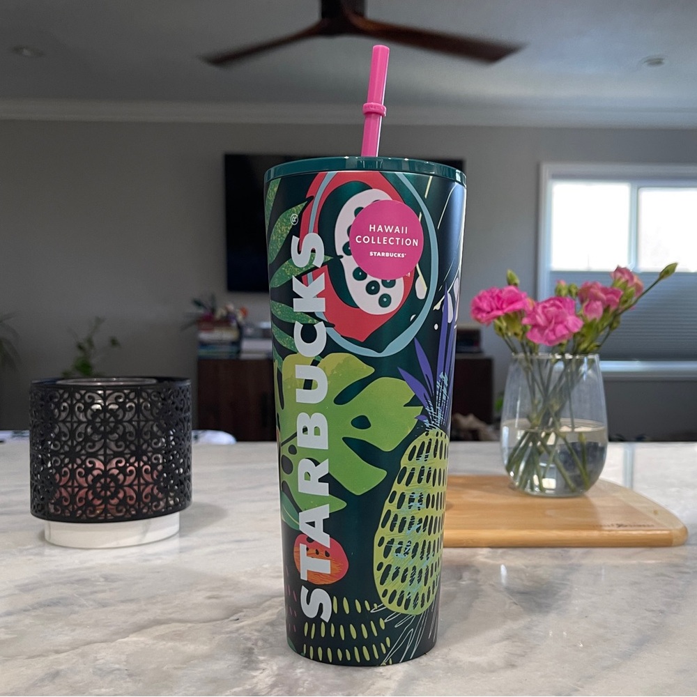 Starbucks Hawaii Collection Tumbler - Green with Pink Straw 24 oz NWT